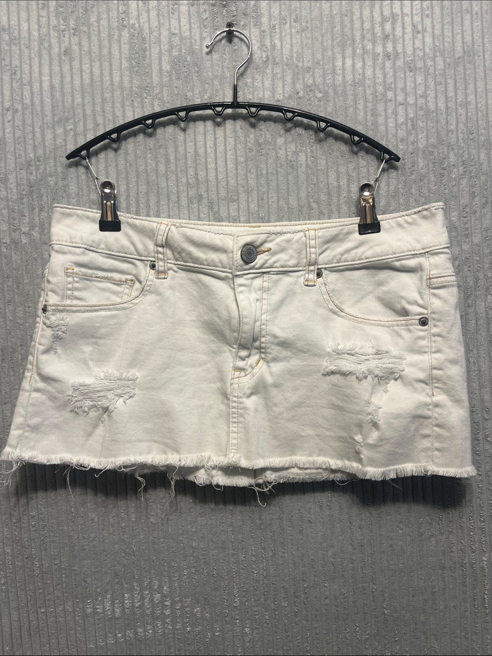 Y2K American Eagle Outfitters White Distressed Denim Mini Skirt 8